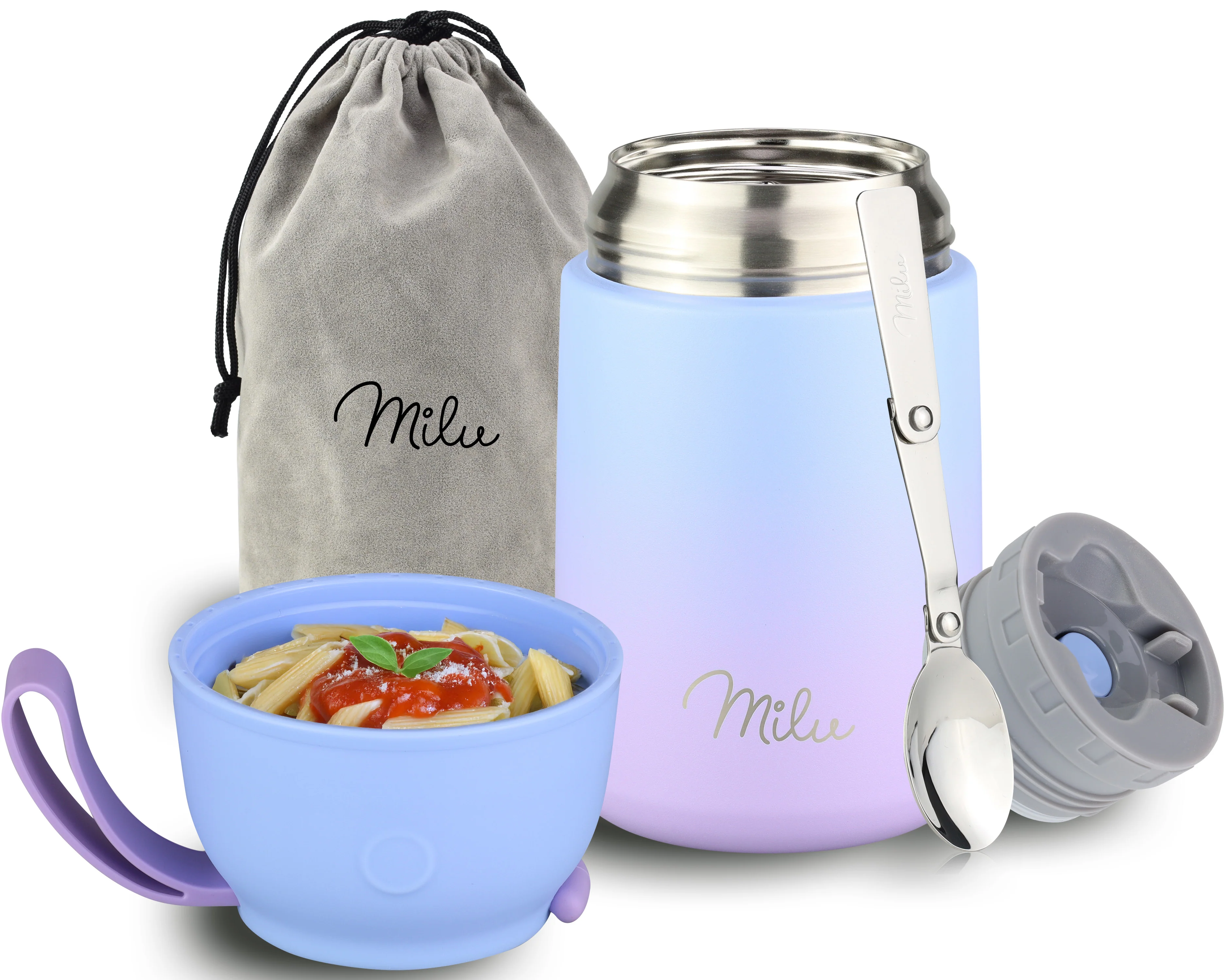 Milu® Thermobehälter für Essen, mit Löffel, auslaufsicher, isoliert (450 ml, 650 ml, 800 ml) - Image 12