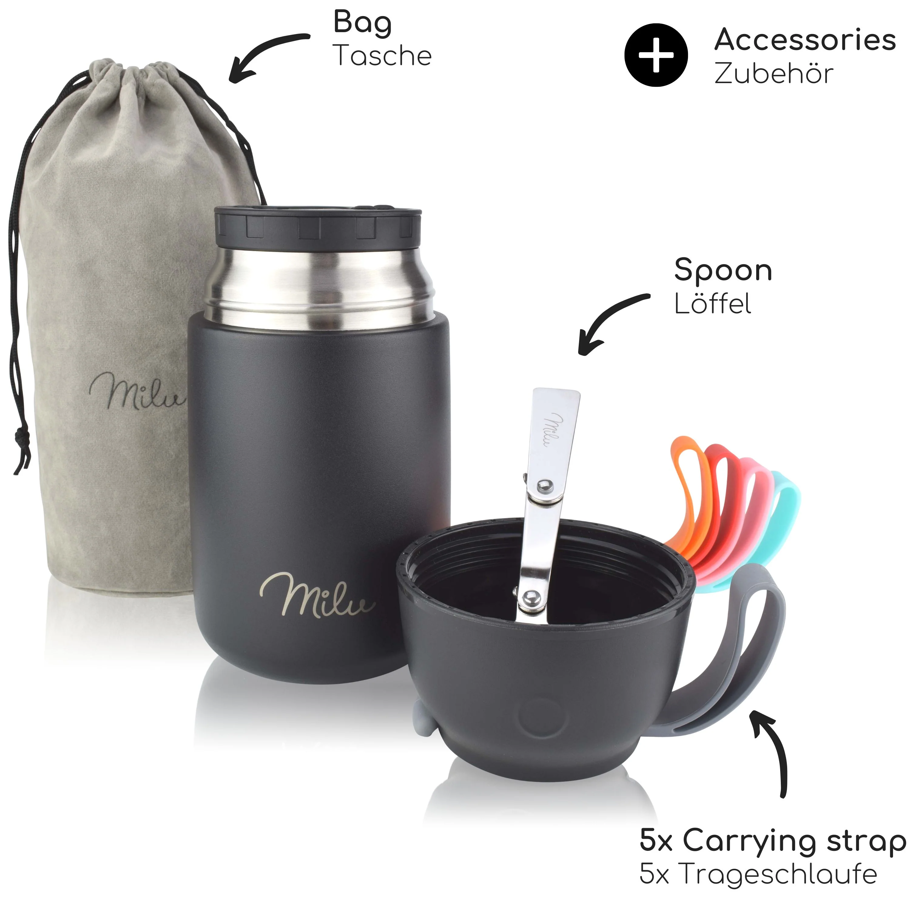 Milu® Thermobehälter für Essen, mit Löffel, auslaufsicher, isoliert (450 ml, 650 ml, 800 ml) - Image 5