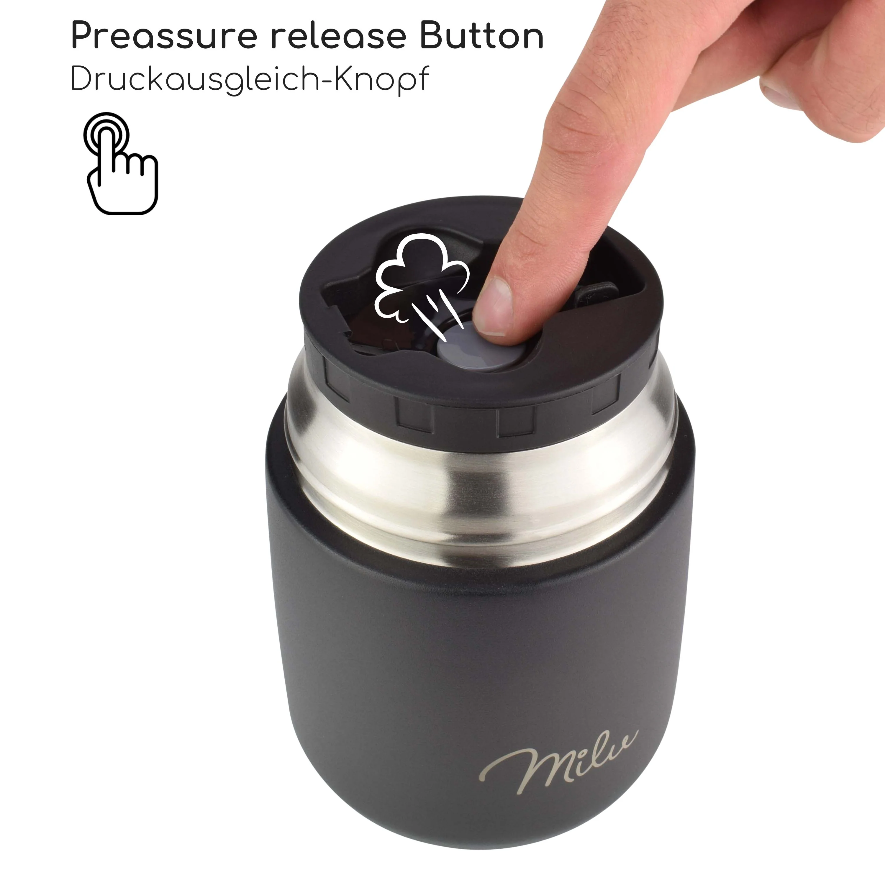Milu® Thermobehälter für Essen, mit Löffel, auslaufsicher, isoliert (450 ml, 650 ml, 800 ml) - Image 6