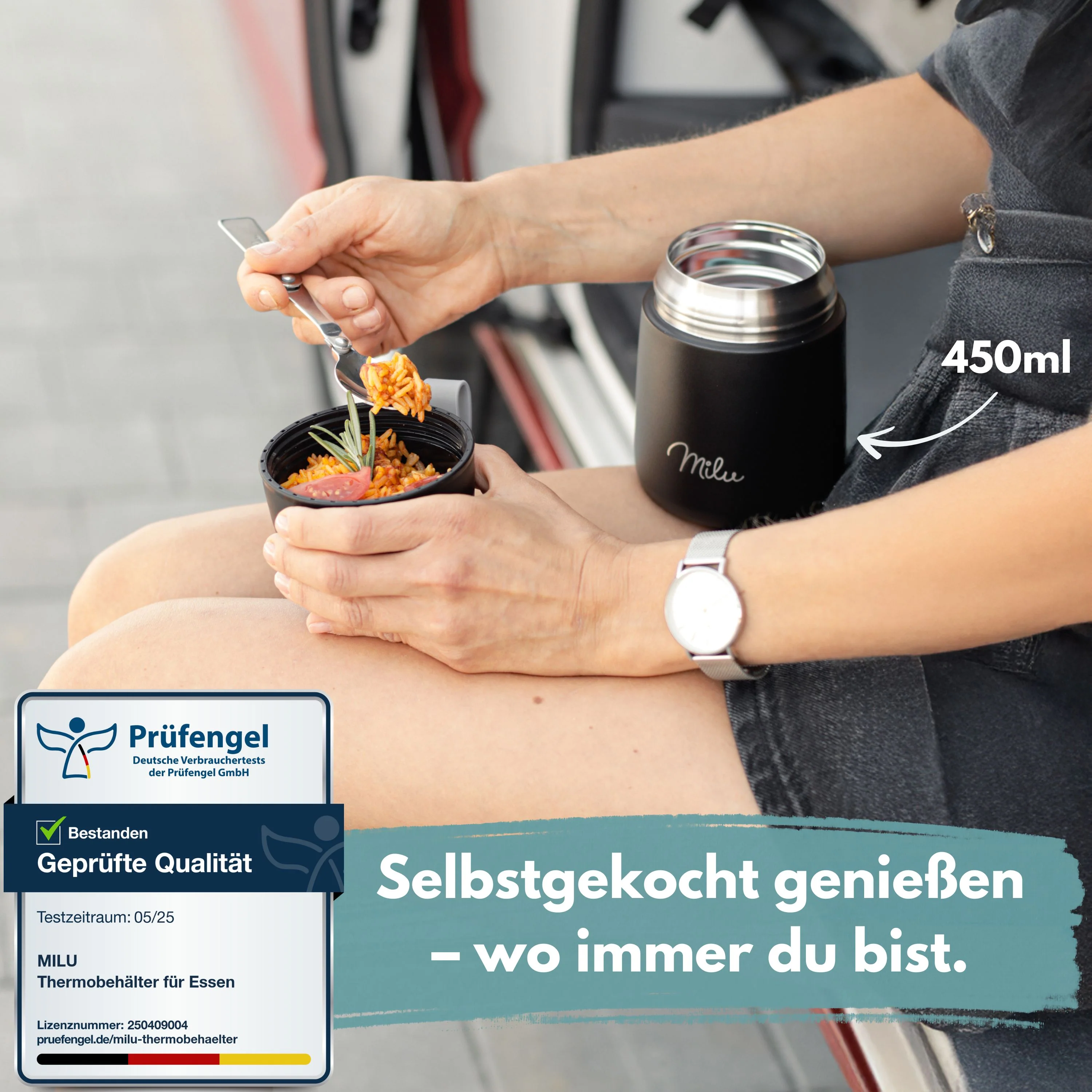 Milu® Thermobehälter für Essen, mit Löffel, auslaufsicher, isoliert (450 ml, 650 ml, 800 ml) - Image 9