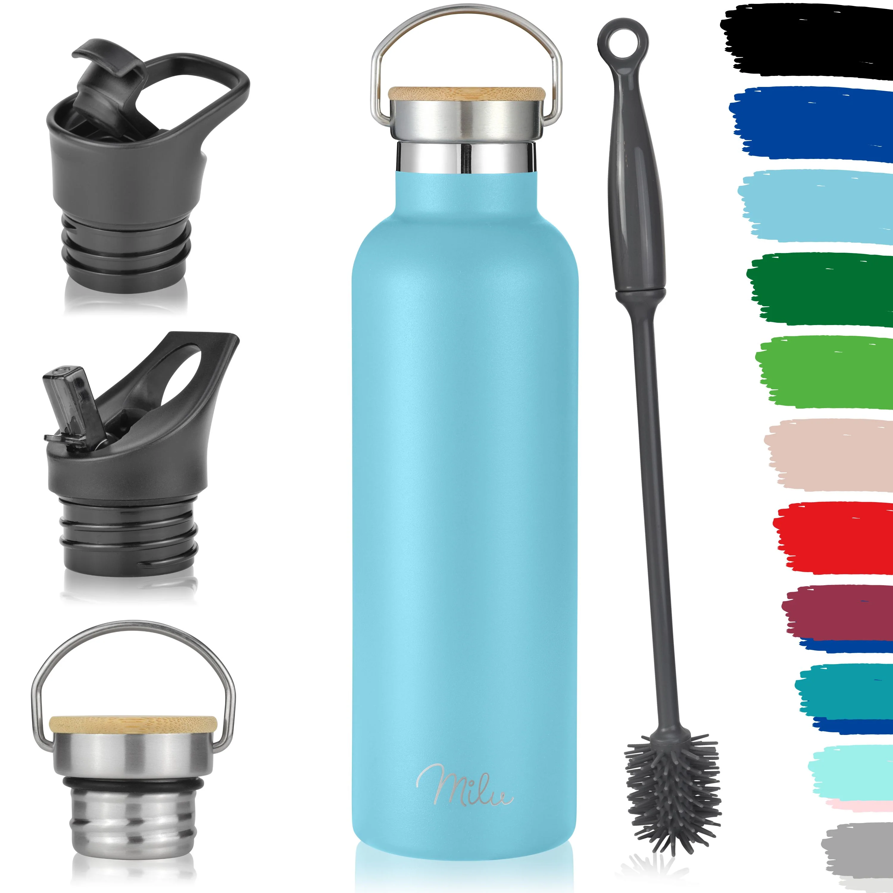 Milu Edelstahl Trinkflasche mit 3 Deckeln, auslaufsicher, isoliert (350 ml 500 ml 750 ml 1000 ml) - Image 13