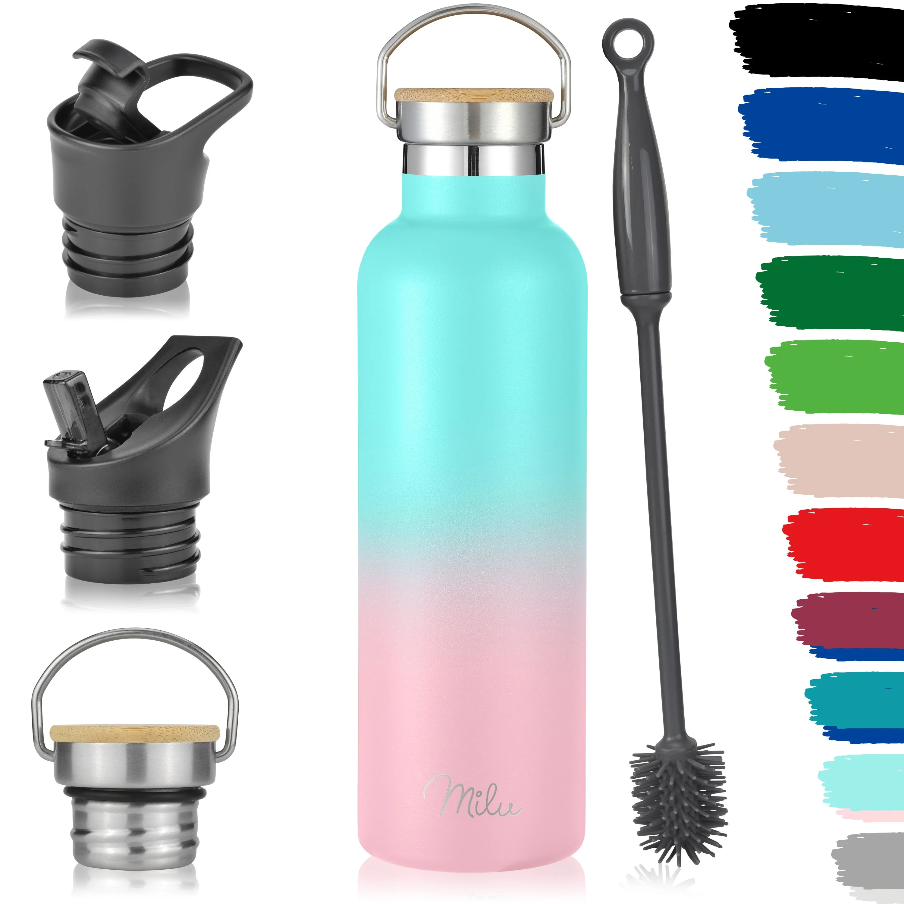 Milu Edelstahl Trinkflasche mit 3 Deckeln, auslaufsicher, isoliert (350 ml 500 ml 750 ml 1000 ml) - Image 15