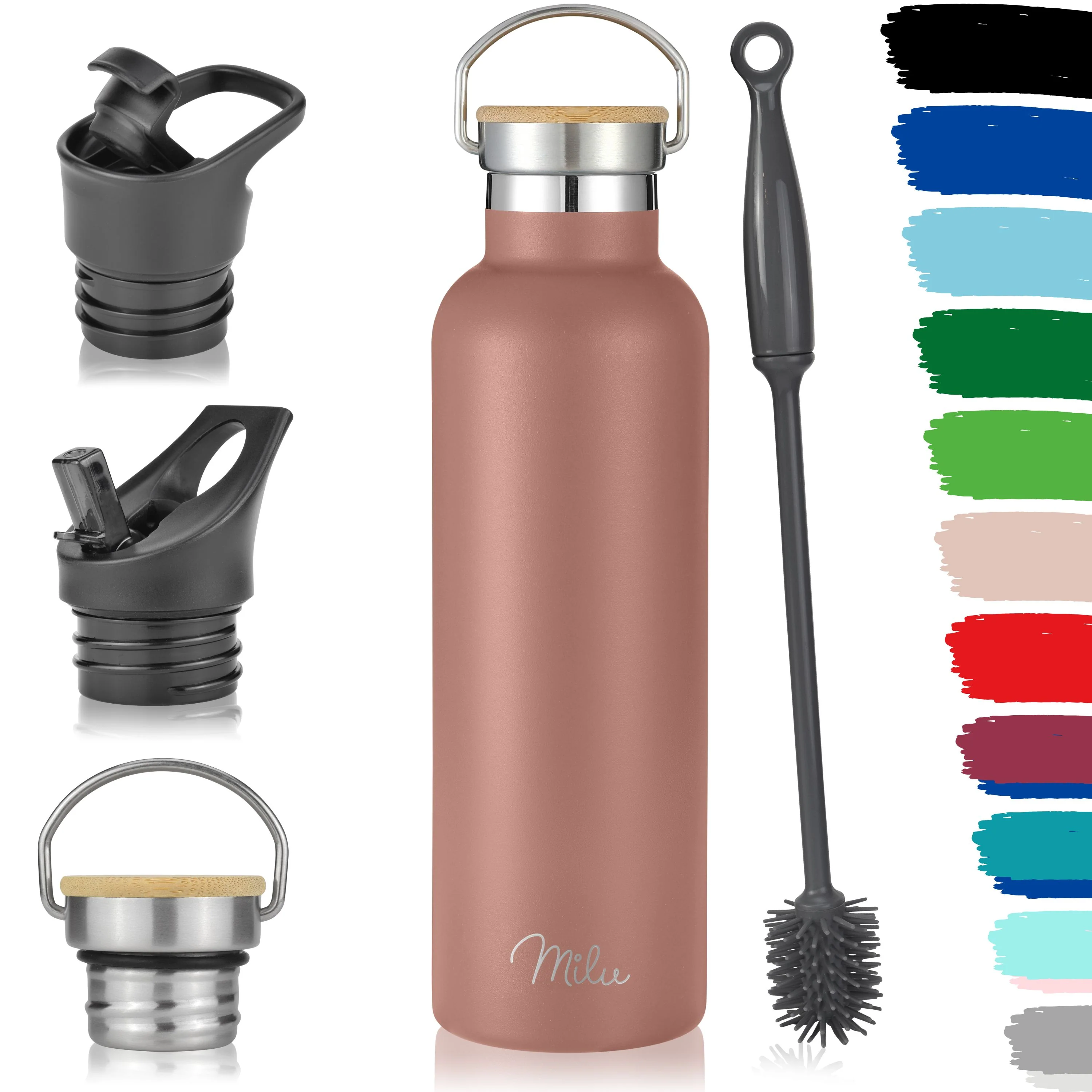 Milu Edelstahl Trinkflasche mit 3 Deckeln, auslaufsicher, isoliert (350 ml 500 ml 750 ml 1000 ml) - Image 16