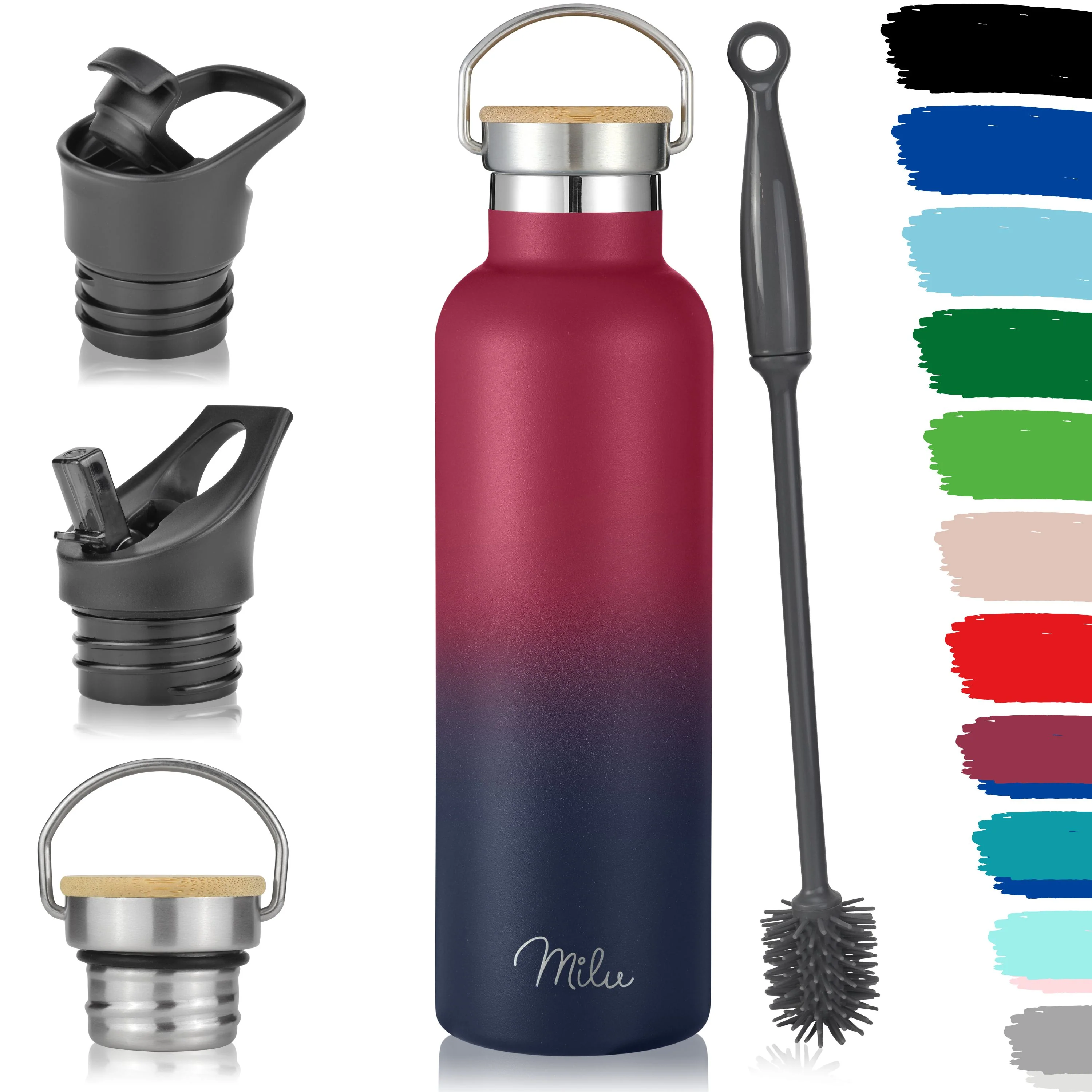 Milu Edelstahl Trinkflasche mit 3 Deckeln, auslaufsicher, isoliert (350 ml 500 ml 750 ml 1000 ml) - Image 20