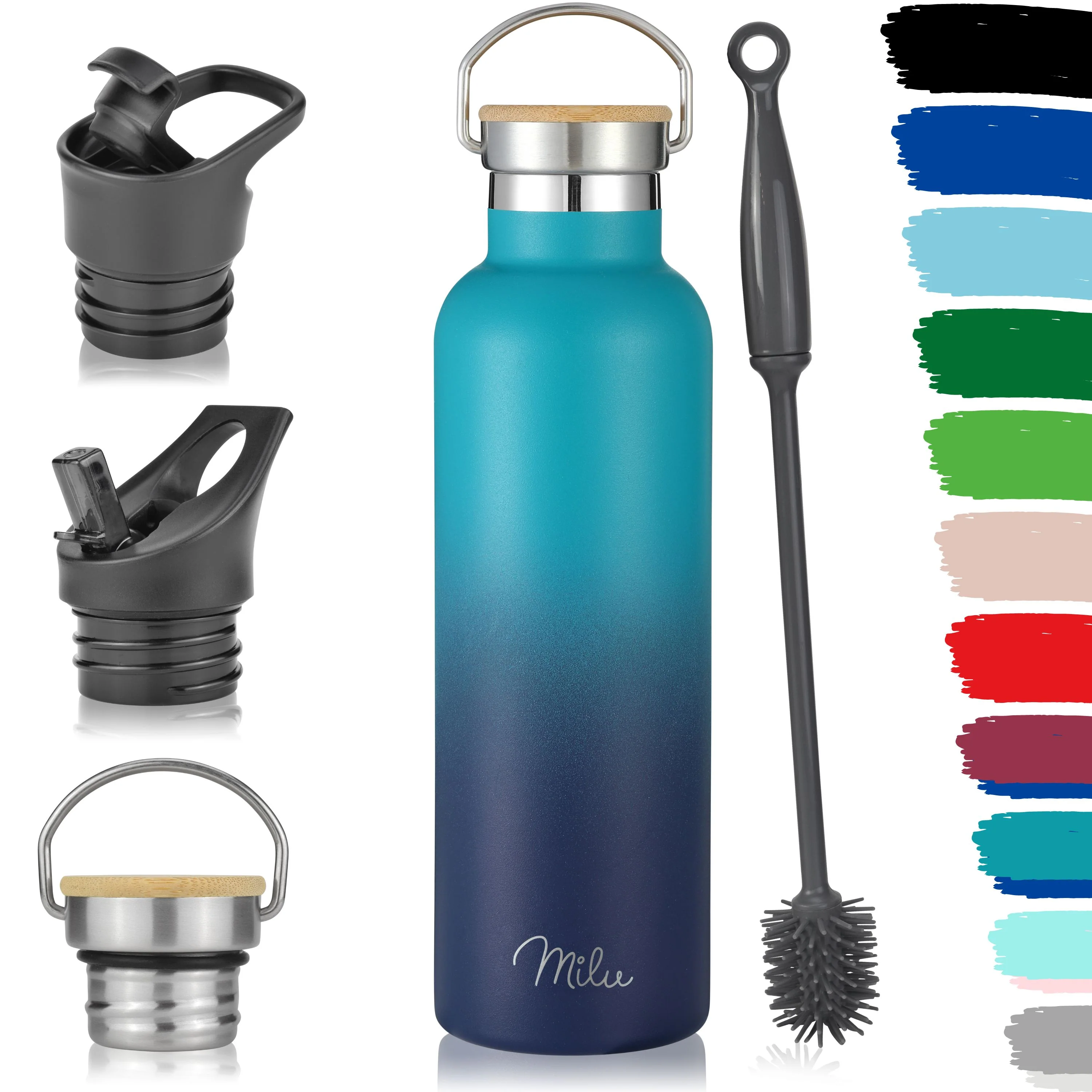 Milu Edelstahl Trinkflasche mit 3 Deckeln, auslaufsicher, isoliert (350 ml 500 ml 750 ml 1000 ml) - Image 9