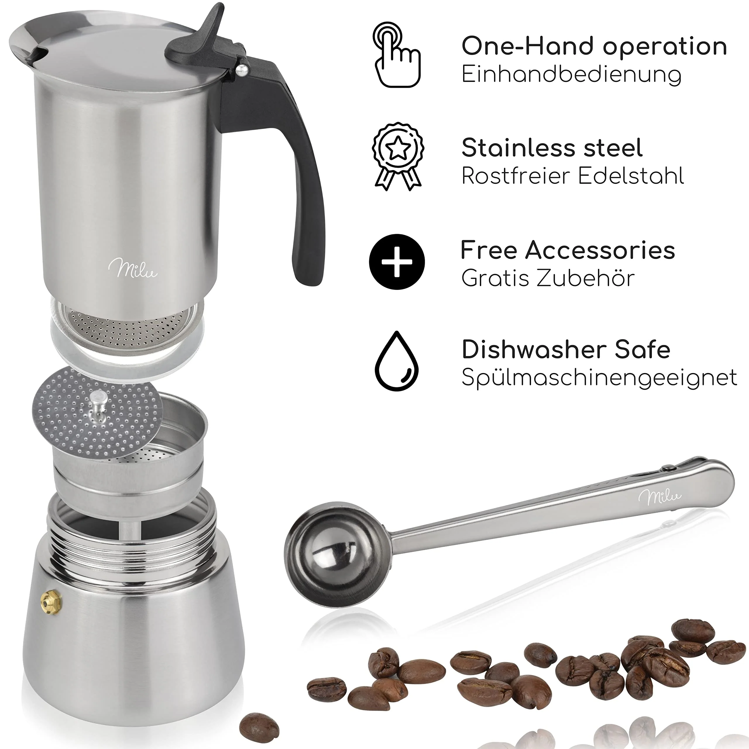 Milu Espressokocher Edelstahl Induktion (2, 3, 6 oder 9 cup) - Image 4