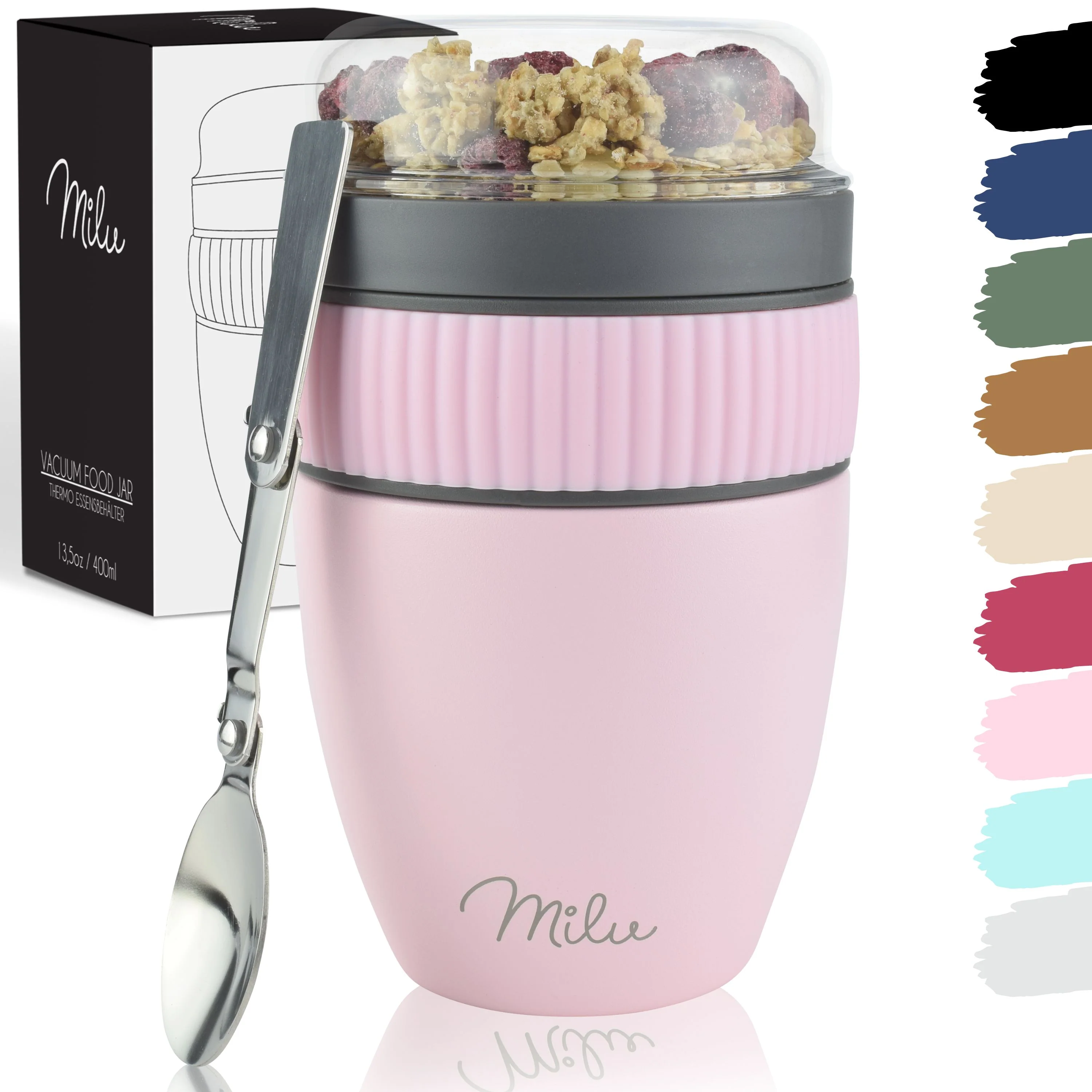 Milu Müslibecher to go, isoliert, auslaufsicher, Edelstahl (400ml) - Image 12