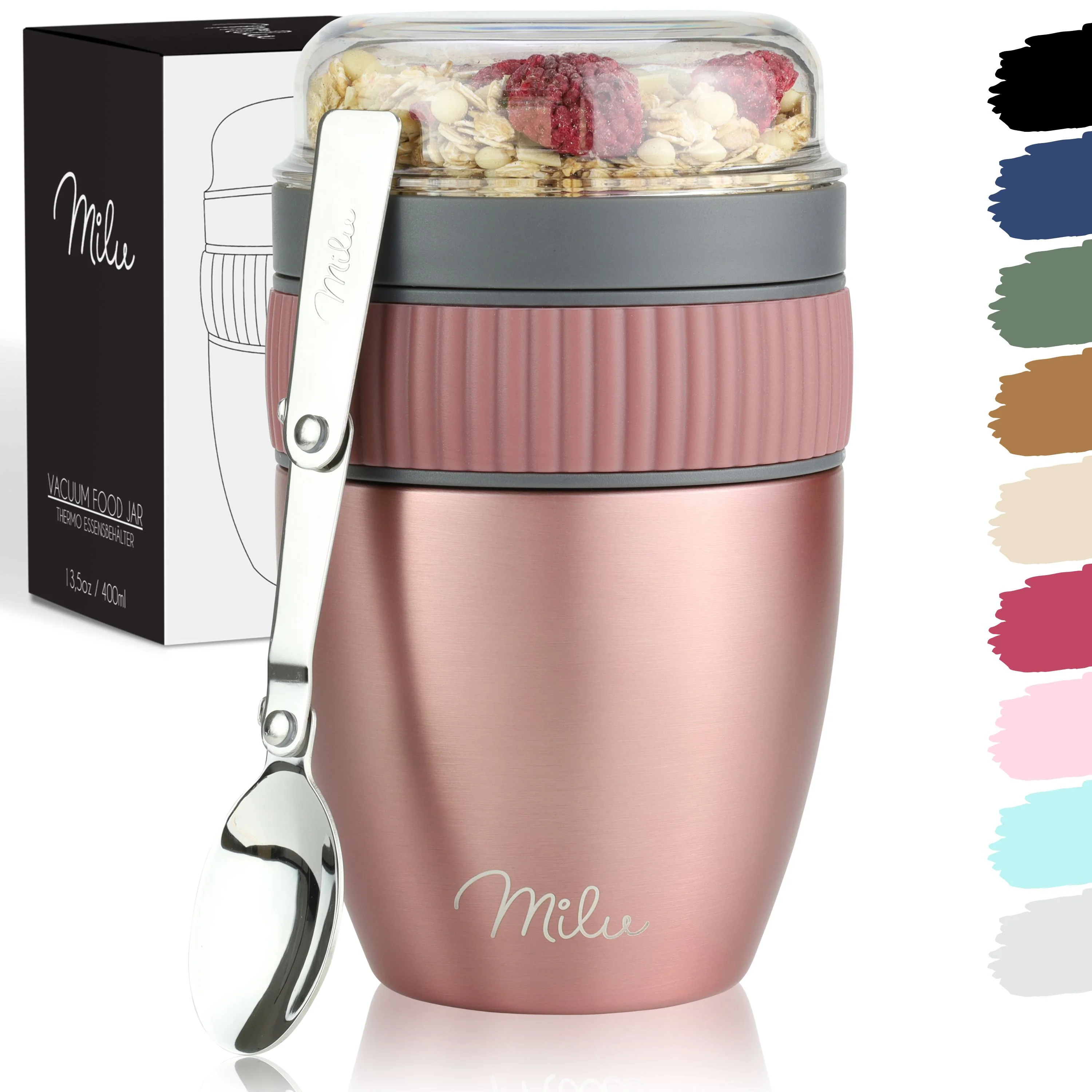 Milu Müslibecher to go, isoliert, auslaufsicher, Edelstahl (400ml) - Image 13