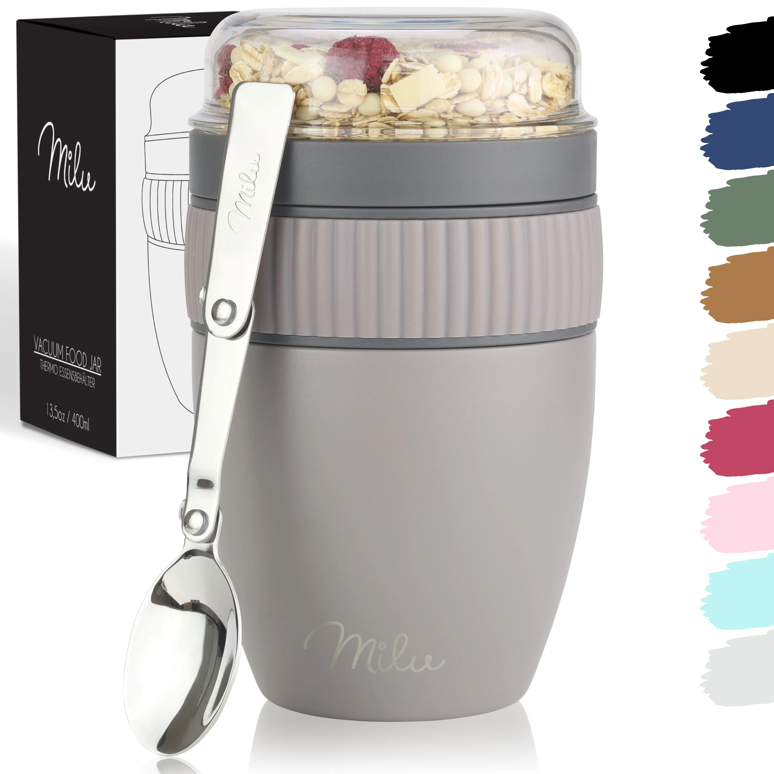 Milu Müslibecher to go, isoliert, auslaufsicher, Edelstahl (400ml) - Image 14