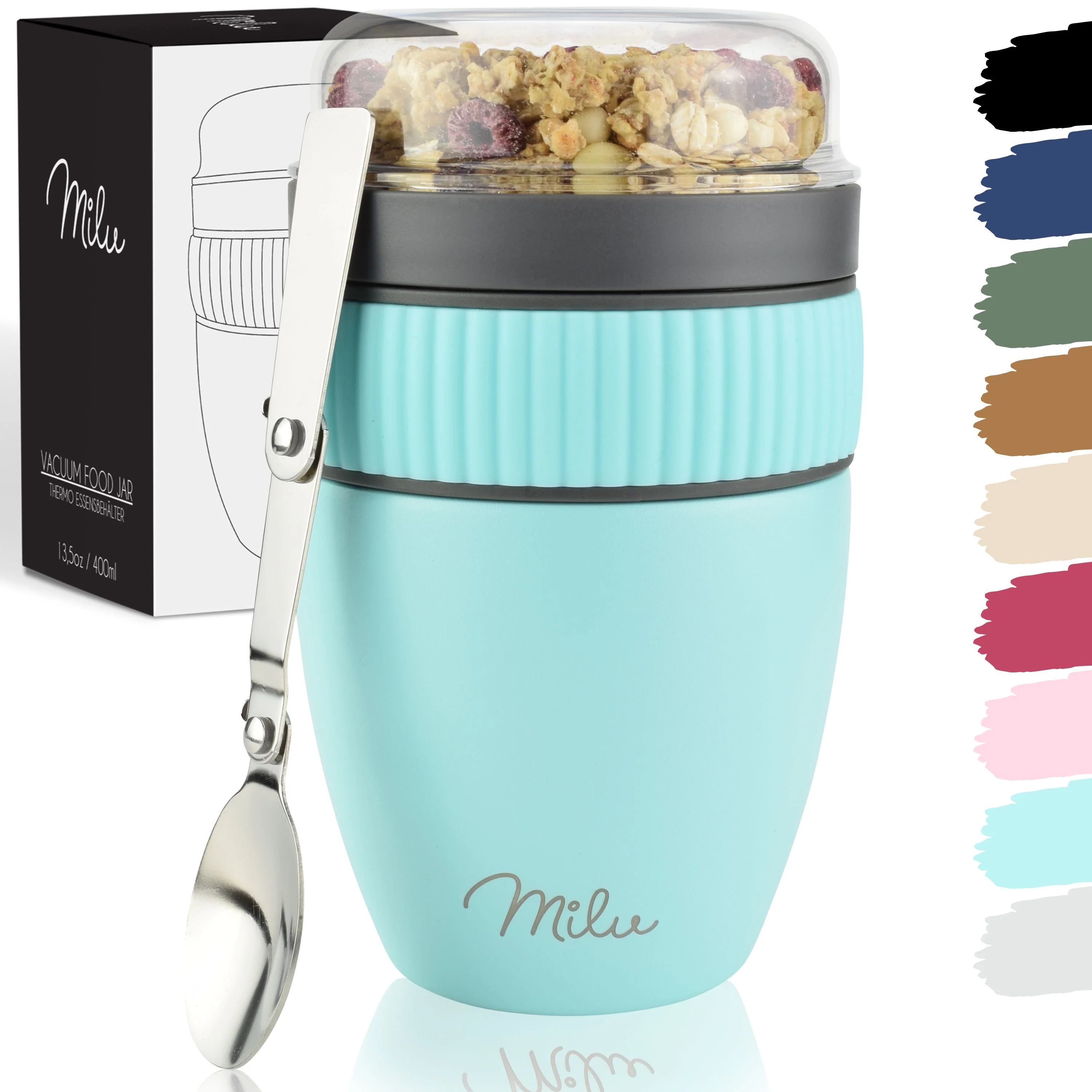 Milu Müslibecher to go, isoliert, auslaufsicher, Edelstahl (400ml) - Image 15
