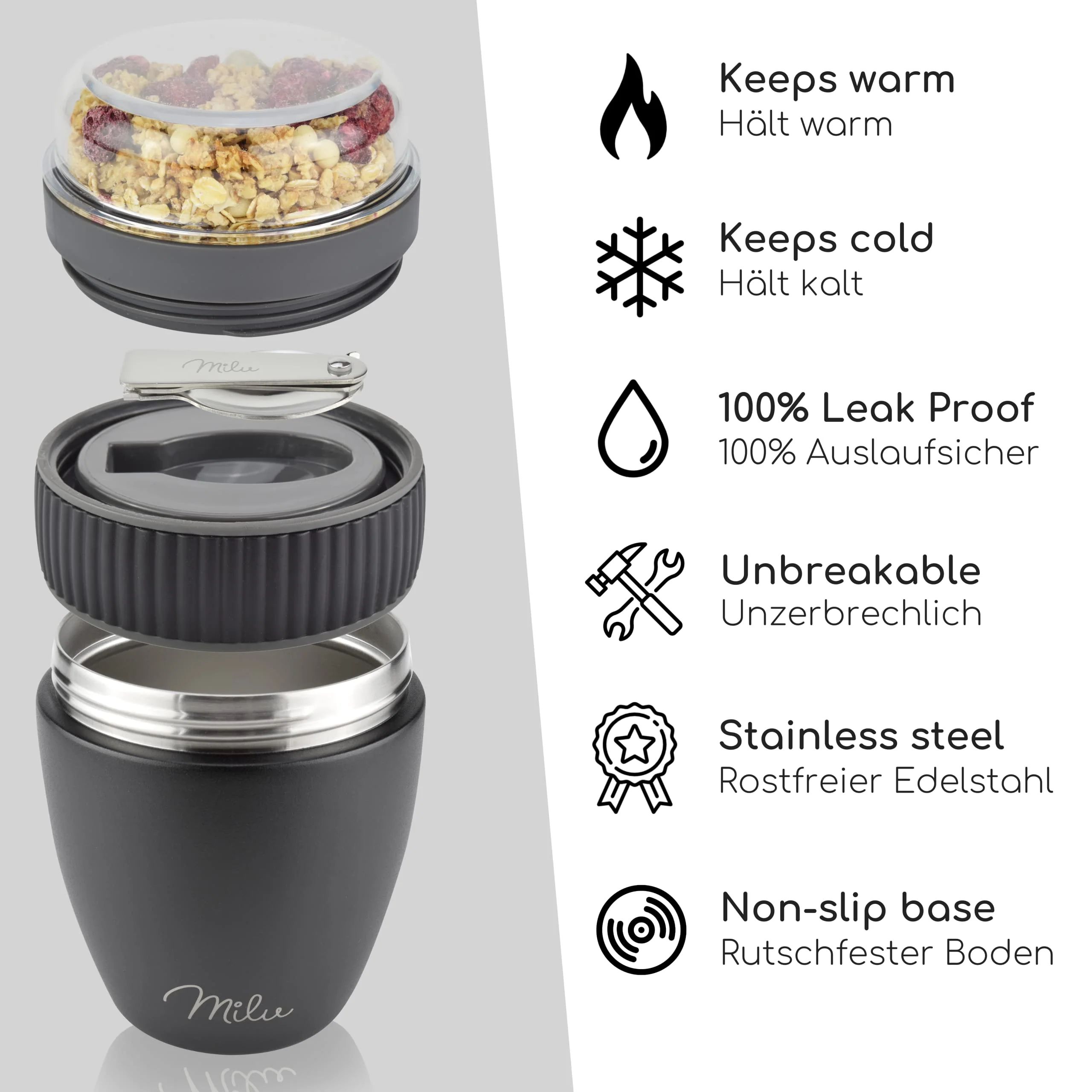 Milu Müslibecher to go, isoliert, auslaufsicher, Edelstahl (400ml) - Image 3