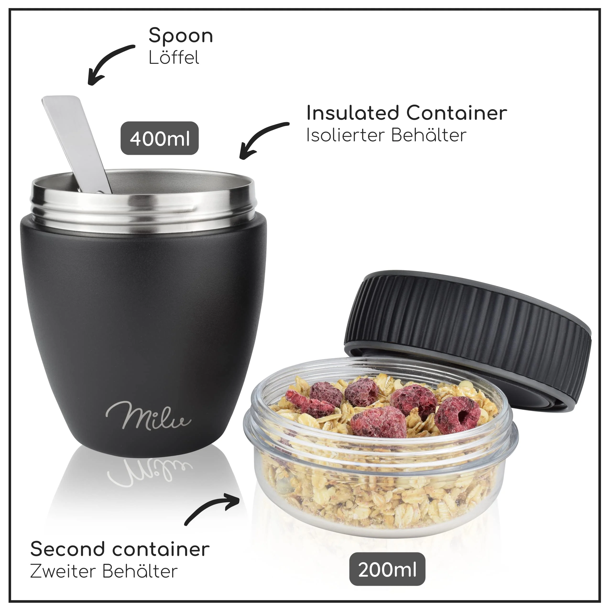 Milu Müslibecher to go, isoliert, auslaufsicher, Edelstahl (400ml) - Image 4