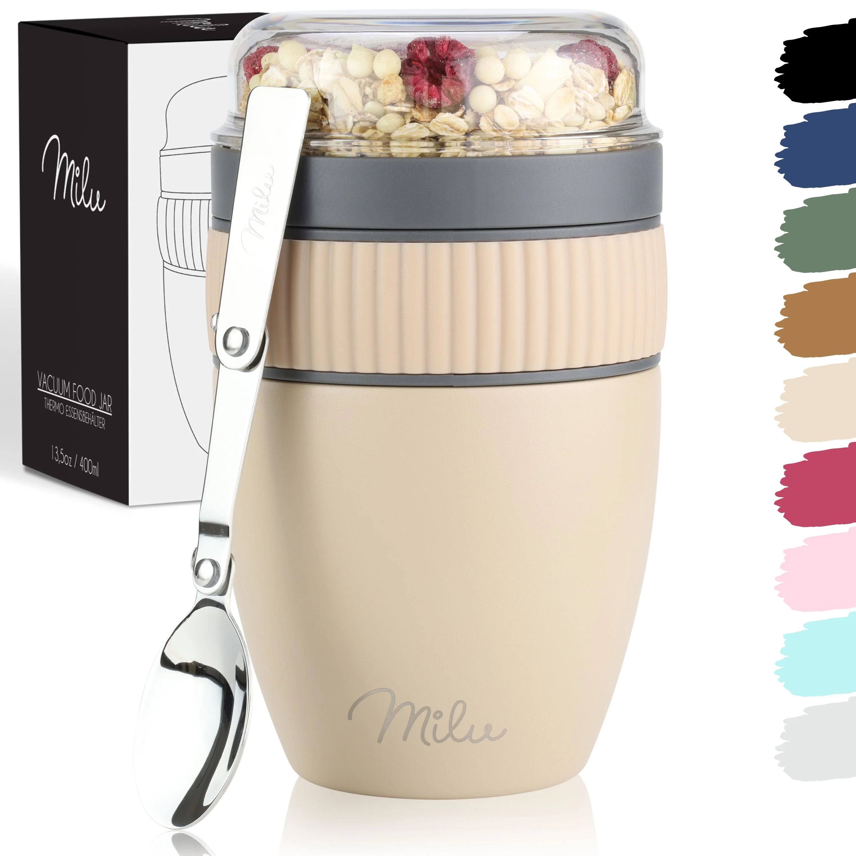 Milu Müslibecher to go, isoliert, auslaufsicher, Edelstahl (400ml) - Image 7